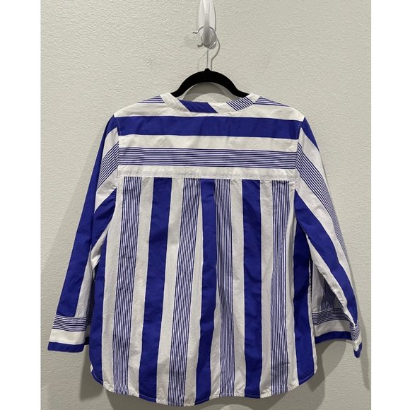 J.CREW Poplin Stripe Button-Front White Blue Blouse - Picture 3 of 3